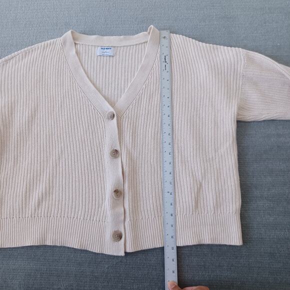 Old Navy Cardigan Sweater Womens XL Beige Knit V Neck Casual Stretch Minimalist - Picture 4 of 10